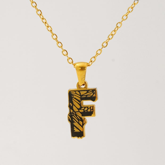 1 Piece Classic Bark Grain Unique Letter F Stainless Steel  Gold Color Unisex Pendant Necklaces 